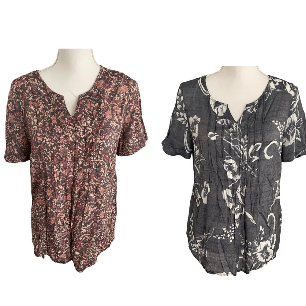 (2l Floral Print Women's Tops - Black and Pink Christopher & Banks